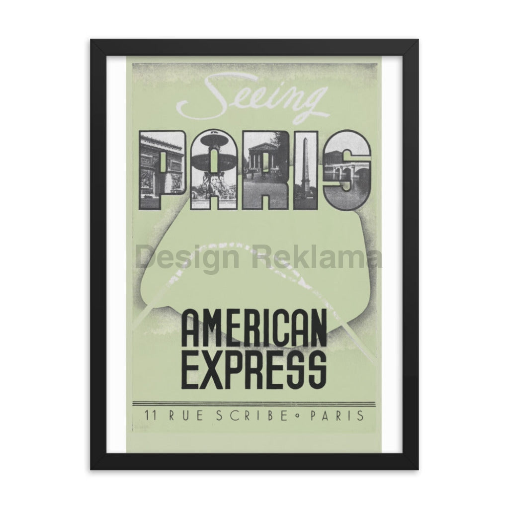 Seeing Paris with American Express, circa 1936. Framed Vintage Travel Poster Vintage Travel Poster Design Reklama