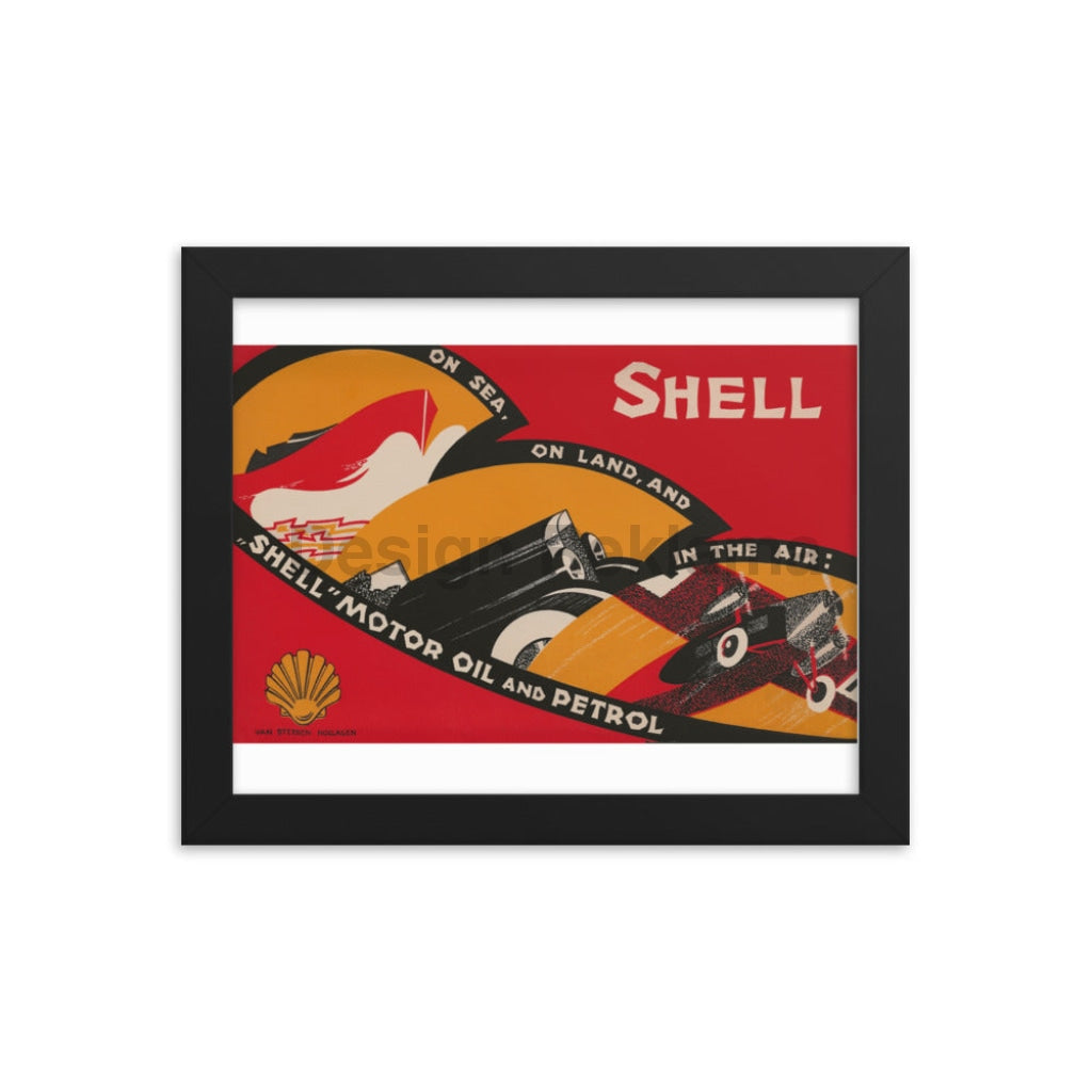 Shell Motor Oil and Petrol, circa 1933. Framed Vintage Travel Poster Vintage Travel Poster Design Reklama