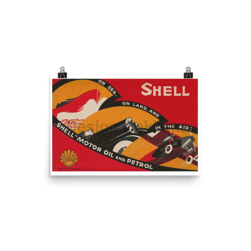 Shell Motor Oil and Petrol, circa 1933. Unframed Vintage Travel Poster Vintage Travel Poster Design Reklama