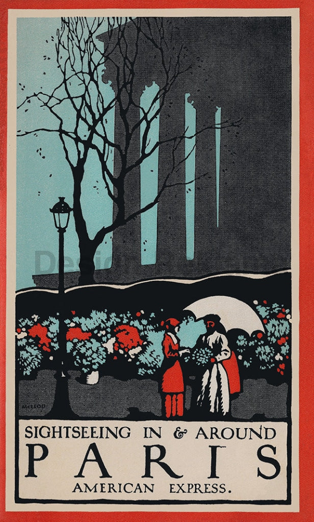 Sightseeing In Paris France from American Express 1930. Framed Vintage Travel Poster Vintage Travel Poster Design Reklama