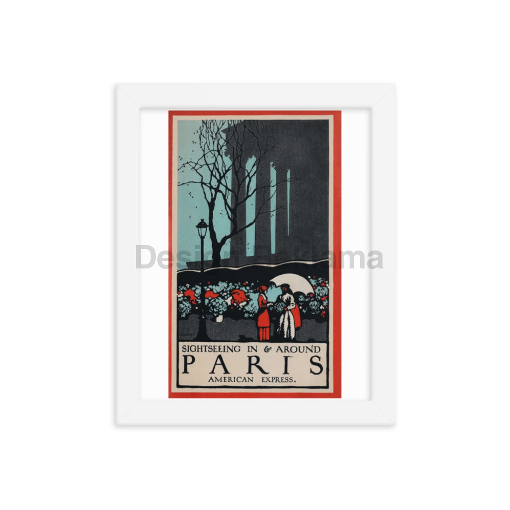 Sightseeing In Paris France from American Express 1930. Framed Vintage Travel Poster Vintage Travel Poster Design Reklama