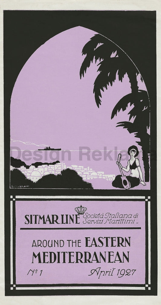 Sitmar Line Societe Italiana di Marittimi Around the Eastern Mediterranean, 1927. Framed Vintage Travel Poster. Vintage Travel Poster Design Reklama