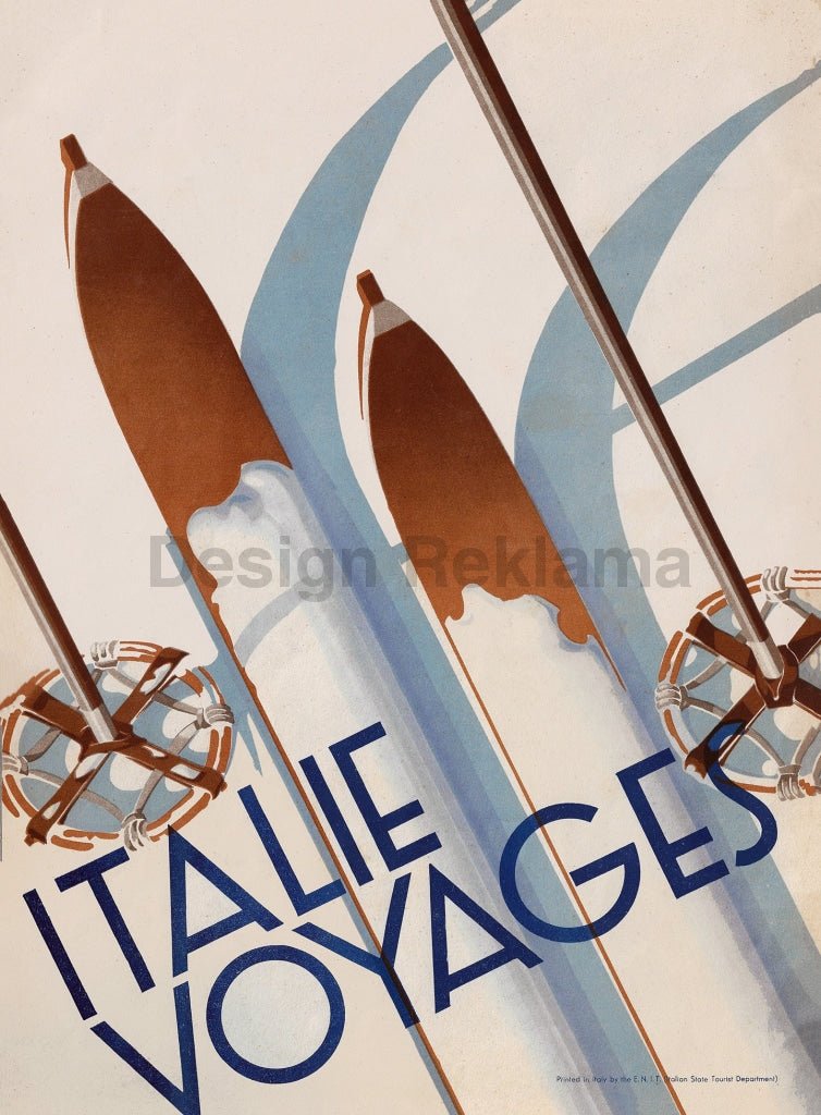 Skiing - Travel in Italy, 1936. Framed Vintage Travel Poster Vintage Travel Poster Design Reklama