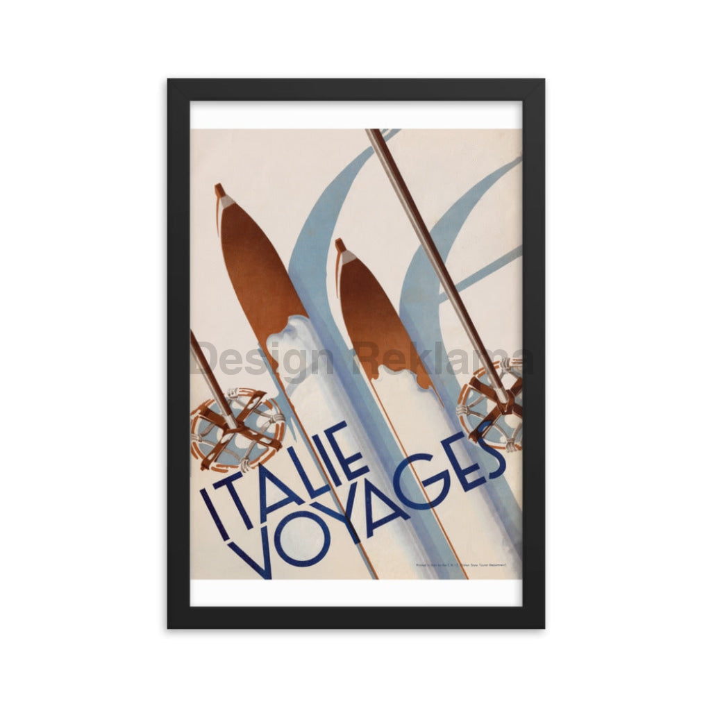 Skiing - Travel in Italy, 1936. Framed Vintage Travel Poster Vintage Travel Poster Design Reklama