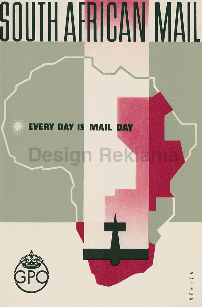 South African Mail U.K. General Post Office circa 1937 Unframed Vintage Travel Poster Vintage Travel Poster Design Reklama