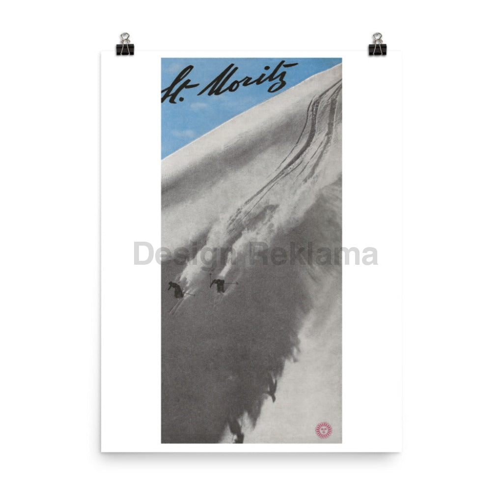 St. Moritz, 1936.  Photomontages, design and text by Walter Herdeg and Walter Amstutz.  Printed by Art. Published by the tourist bureau of St. Moritz, Switzerland. Unframed vintage Travel Poster Vintage Travel Poster Design Reklama