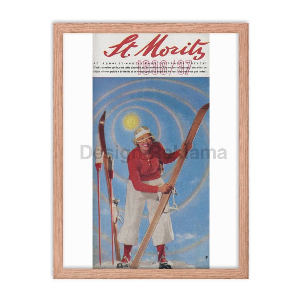 St. Moritz, 1936.  Photomontages, design and text by Walter Herdeg and Walter Amstutz.  Printed by Art. Published by the tourist bureau of St. Moritz, Switzerland. Framed Vintage Travel Poster Vintage Travel Poster Design Reklama
