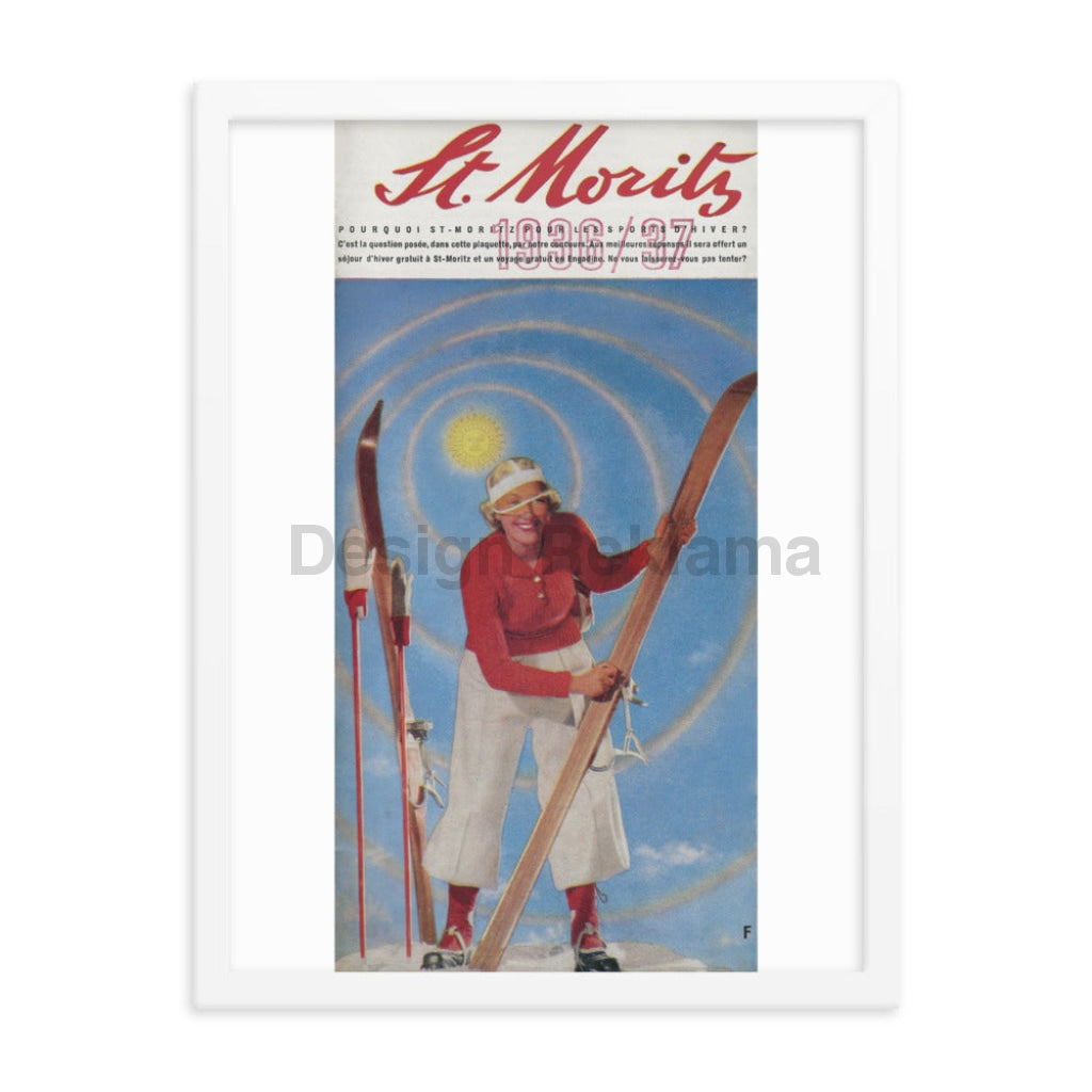 St. Moritz, 1936.  Photomontages, design and text by Walter Herdeg and Walter Amstutz.  Printed by Art. Published by the tourist bureau of St. Moritz, Switzerland. Framed Vintage Travel Poster Vintage Travel Poster Design Reklama