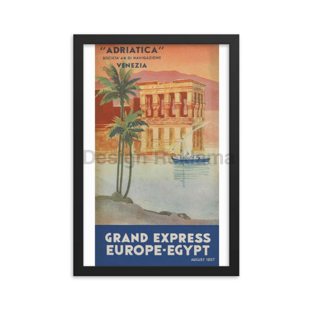 Steamship Adriatica Societe an di Navigazione Venezia Grand Express Europe Egypt 1937. Framed Vintage Travel Poster Vintage Travel Poster Design Reklama