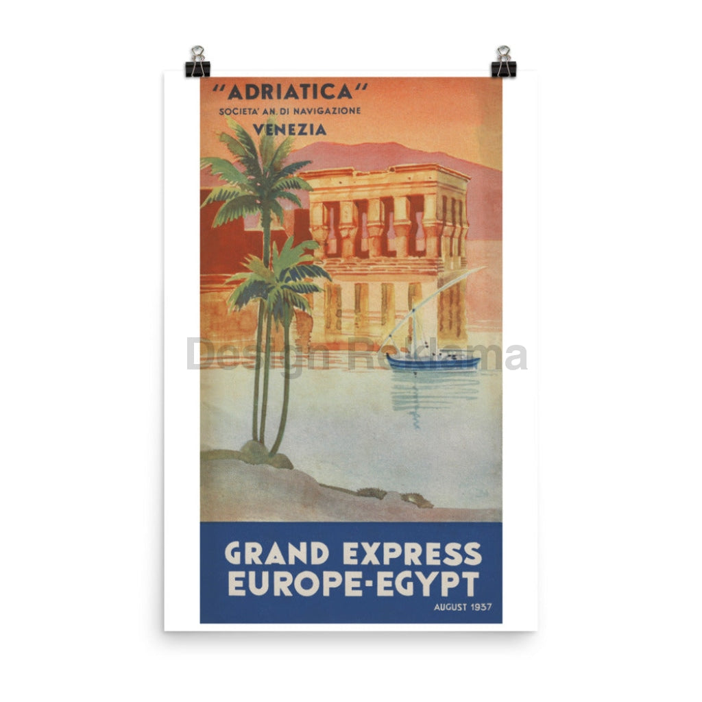 Steamship Adriatica Societe an di Navigazione Venezia Grand Express Europe Egypt 1937. Unframed Vintage Travel Poster Vintage Travel Poster Design Reklama