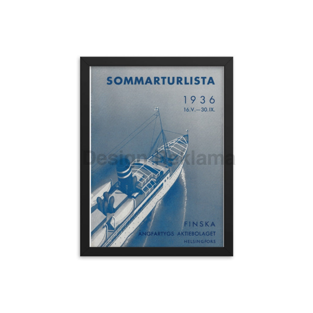 Summer Tours 1936. Finnish Steamship Company Helsinki. Framed Vintage Travel Poster. Vintage Travel Poster Design Reklama