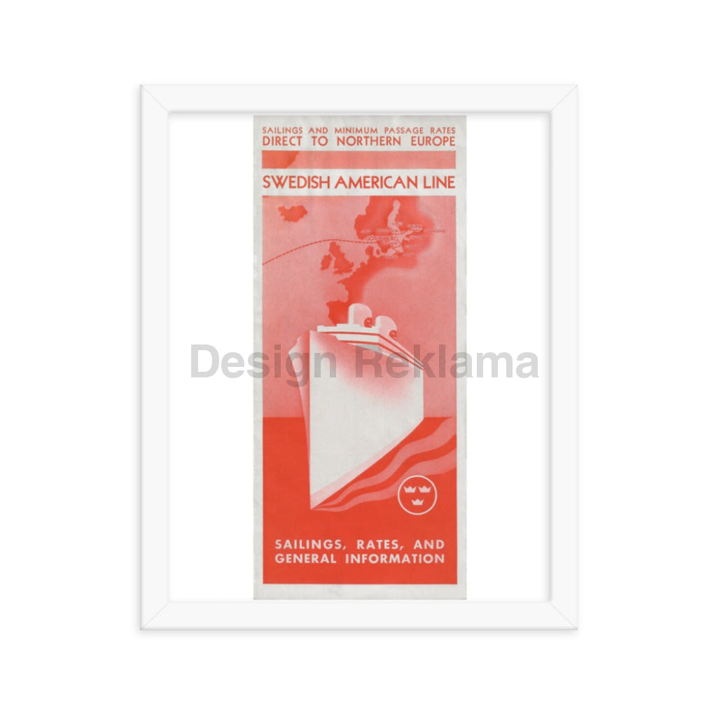 Swedish American Line - Sailings, Rates and General Information, 1937. Framed Vintage Travel Poster Vintage Travel Poster Design Reklama