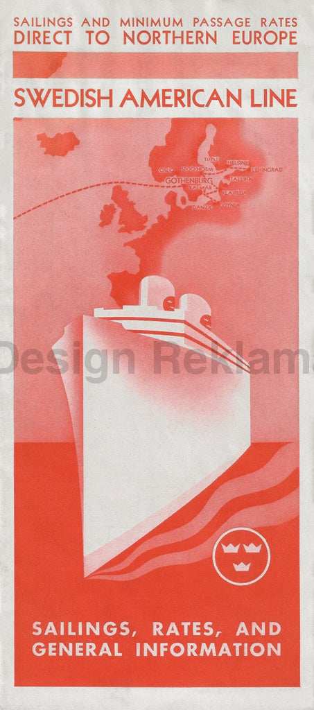 Swedish American Line - Sailings, Rates and General Information, 1937. Framed Vintage Travel Poster Vintage Travel Poster Design Reklama