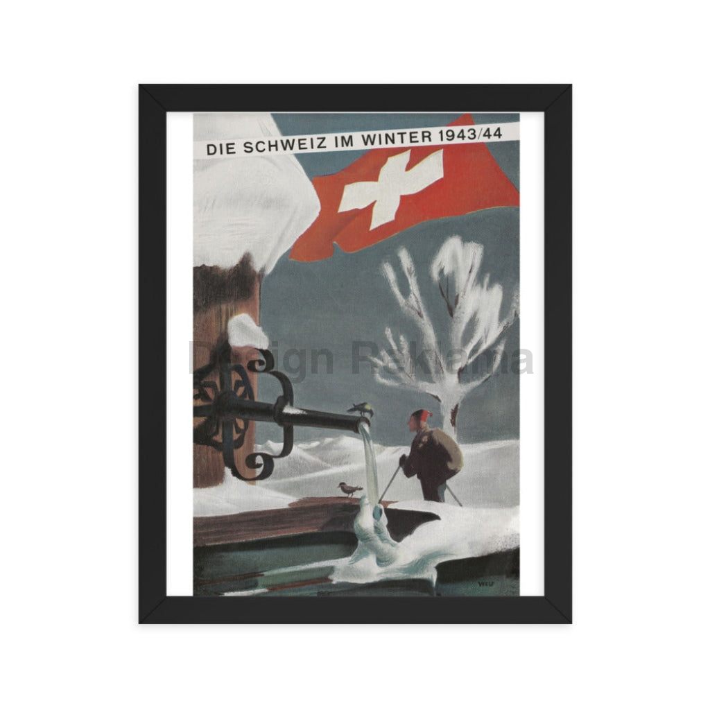Switzerland in Winter, 1943. Framed Vintage Travel Poster Vintage Travel Poster Design Reklama