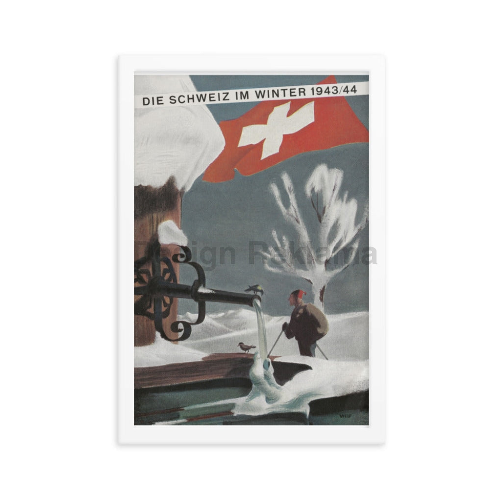 Switzerland in Winter, 1943. Framed Vintage Travel Poster Vintage Travel Poster Design Reklama