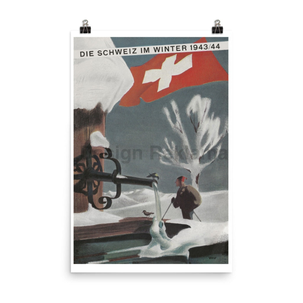 Switzerland in Winter, 1943. Unframed Vintage Travel Poster Vintage Travel Poster Design Reklama