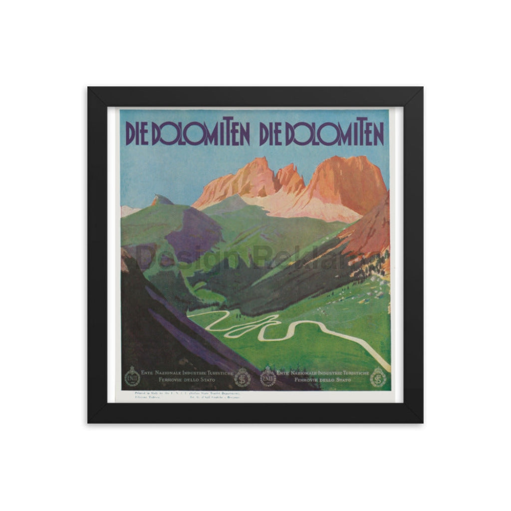 The Dolomite Mountains, Italy circa 1931. Framed Vintage Travel Poster Vintage Travel Poster Design Reklama