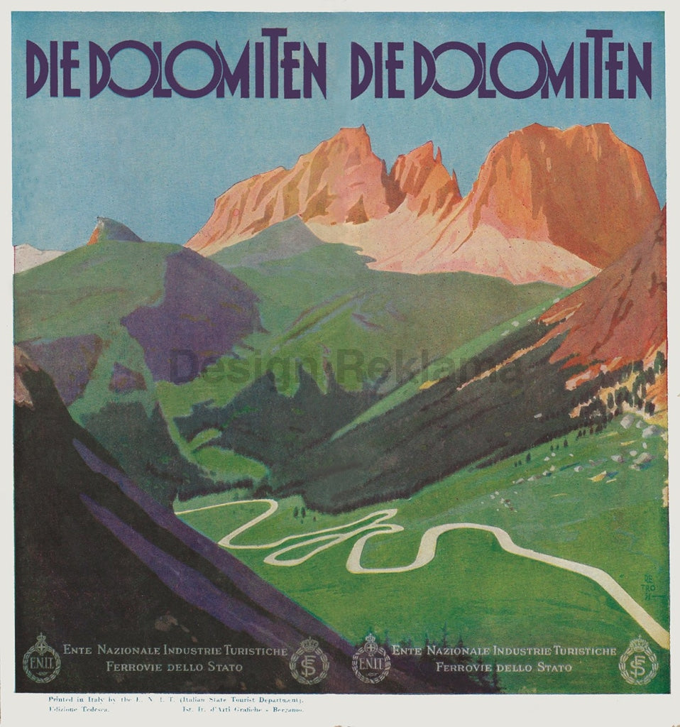 The Dolomite Mountains, Italy circa 1931. Unframed Vintage Travel Poster Vintage Travel Poster Design Reklama