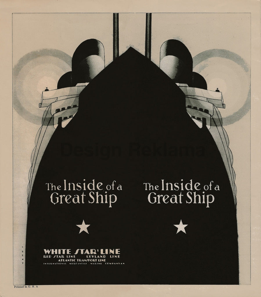 The Inside Of A Great Ship White Star Line, 1935. Framed Vintage Travel Poster Vintage Travel Poster Design Reklama