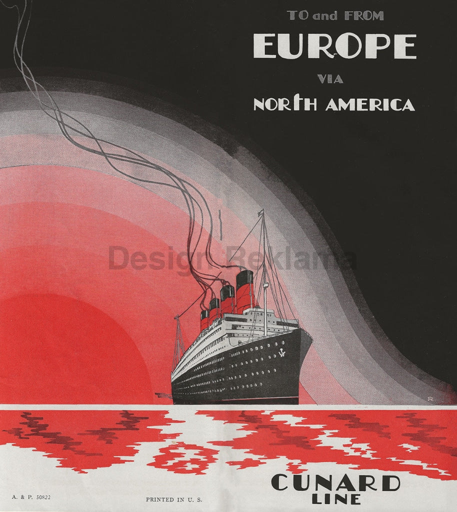 To And From Europe Via North America Cunard Line, 1931. Unframed Vintage Travel Poster Vintage Travel Poster Design Reklama