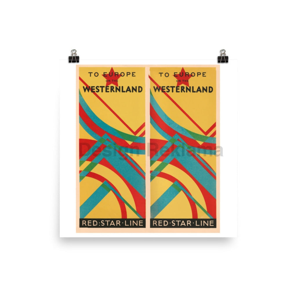 To Europe on the Westernland Red Star Line, 1928. Unframed Vintage Travel Poster Vintage Travel Poster Design Reklama