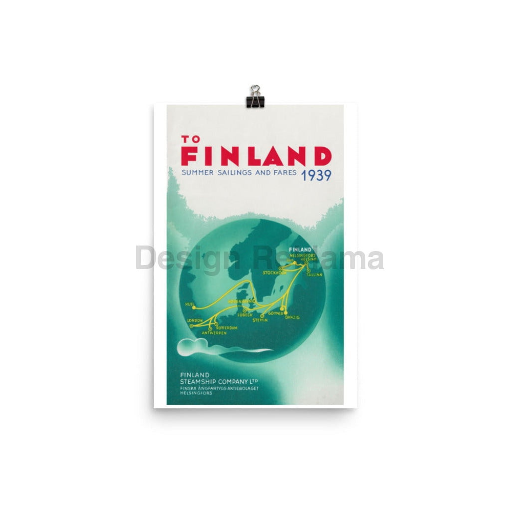 To Finland - Summer Sailings and Fares, 1939. From the Finland Steamship Company Ltd. Unframed Vintage Travel Poster Vintage Travel Poster Design Reklama