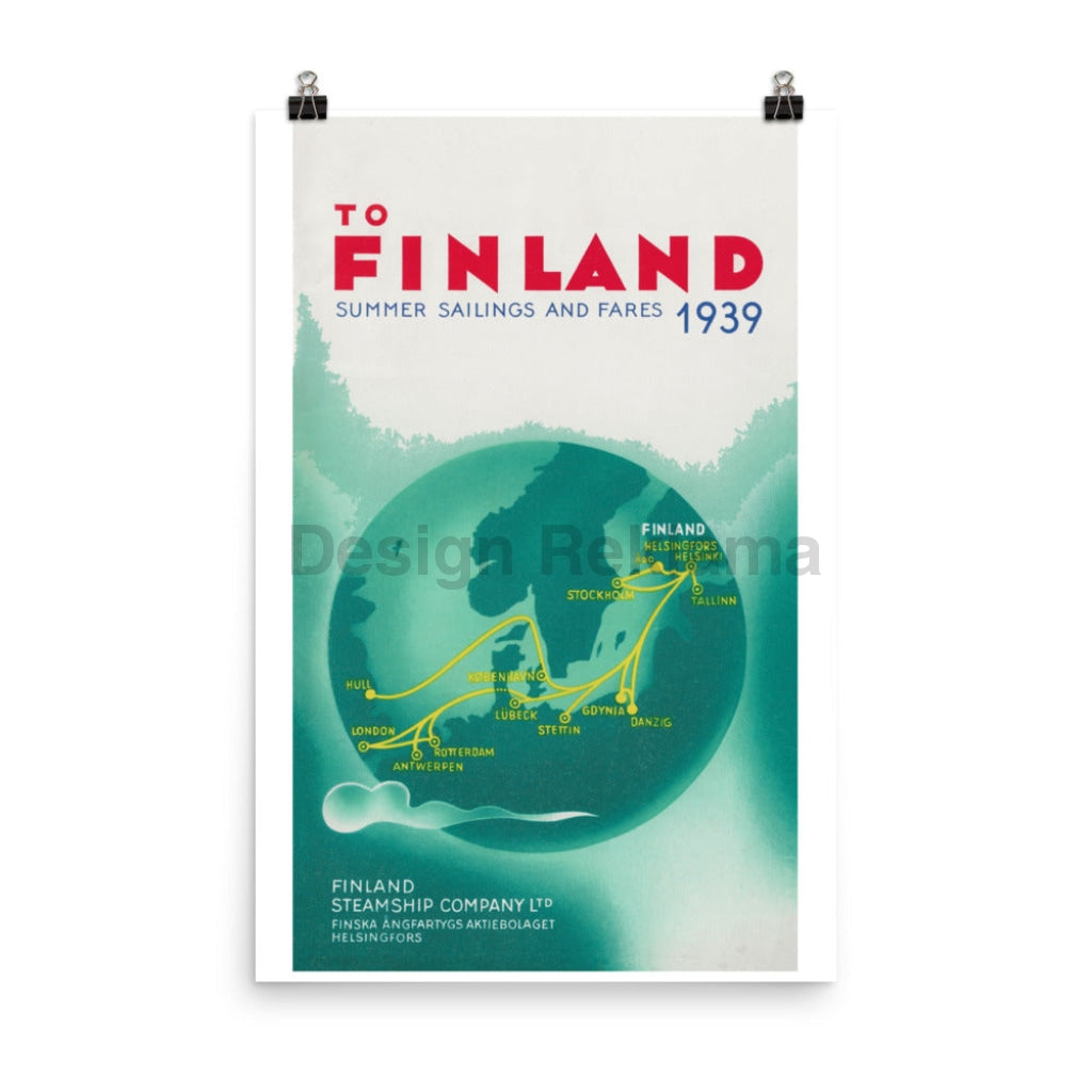 To Finland - Summer Sailings and Fares, 1939. From the Finland Steamship Company Ltd. Unframed Vintage Travel Poster Vintage Travel Poster Design Reklama