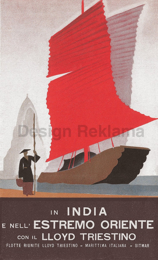 To India And The Far East by Lloyd Triestino, 1932. Framed Vintage Travel Poster Vintage Travel Poster Design Reklama