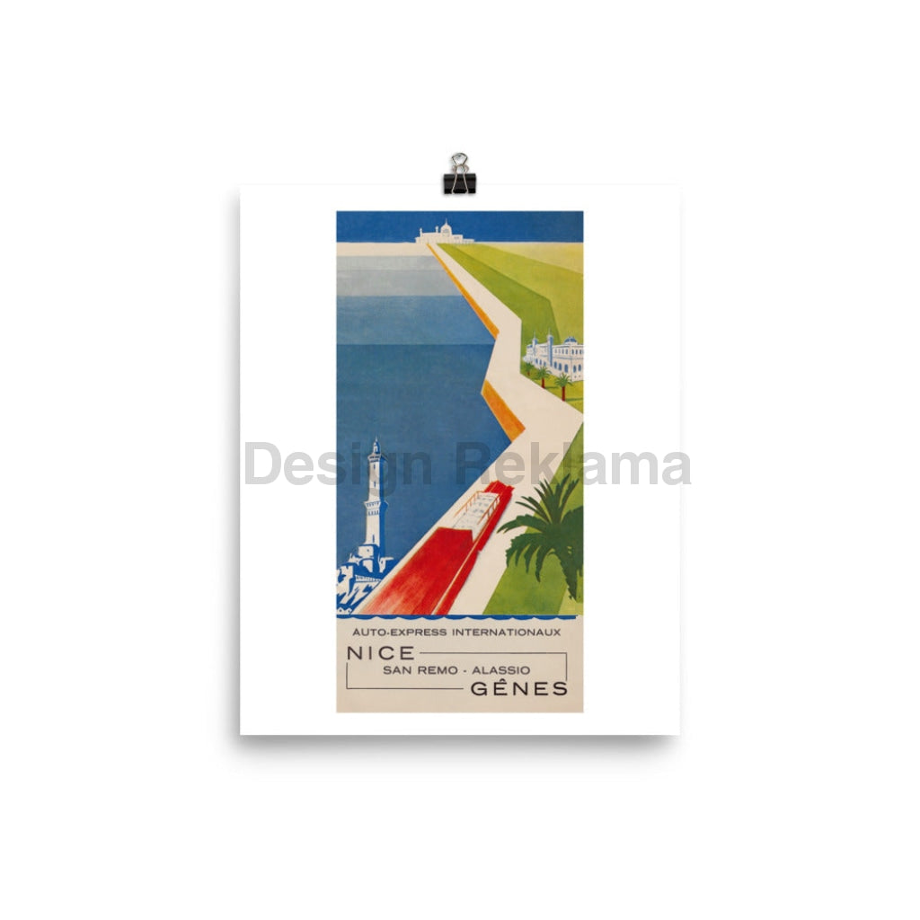 Travel by Auto-Express International | Nice - San Remo - Alassio - Genoa, circa 1932. Unframed Vintage Travel Poster Vintage Travel Poster Design Reklama