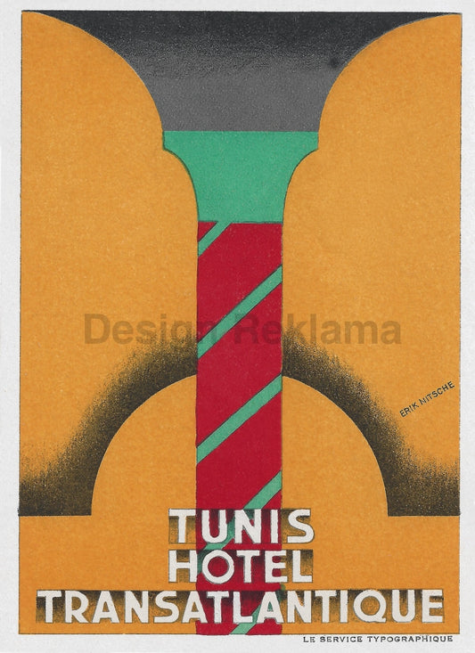 Tunis, French North Africa, Hotel Transatlantique, circa 1933, unframed poster designed by Erik Nitsche Vintage Travel Poster Design Reklama
