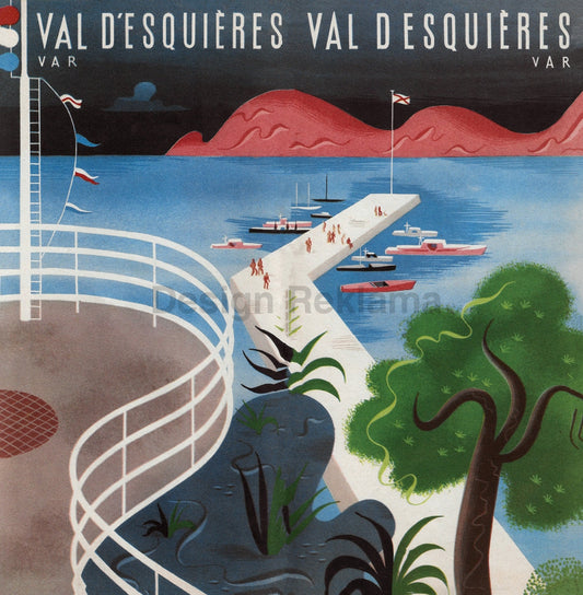 Visit Val D’Esquières, Cote D'Azur, France circa 1935. Framed Vintage Travel Poster Vintage Travel Poster Design Reklama