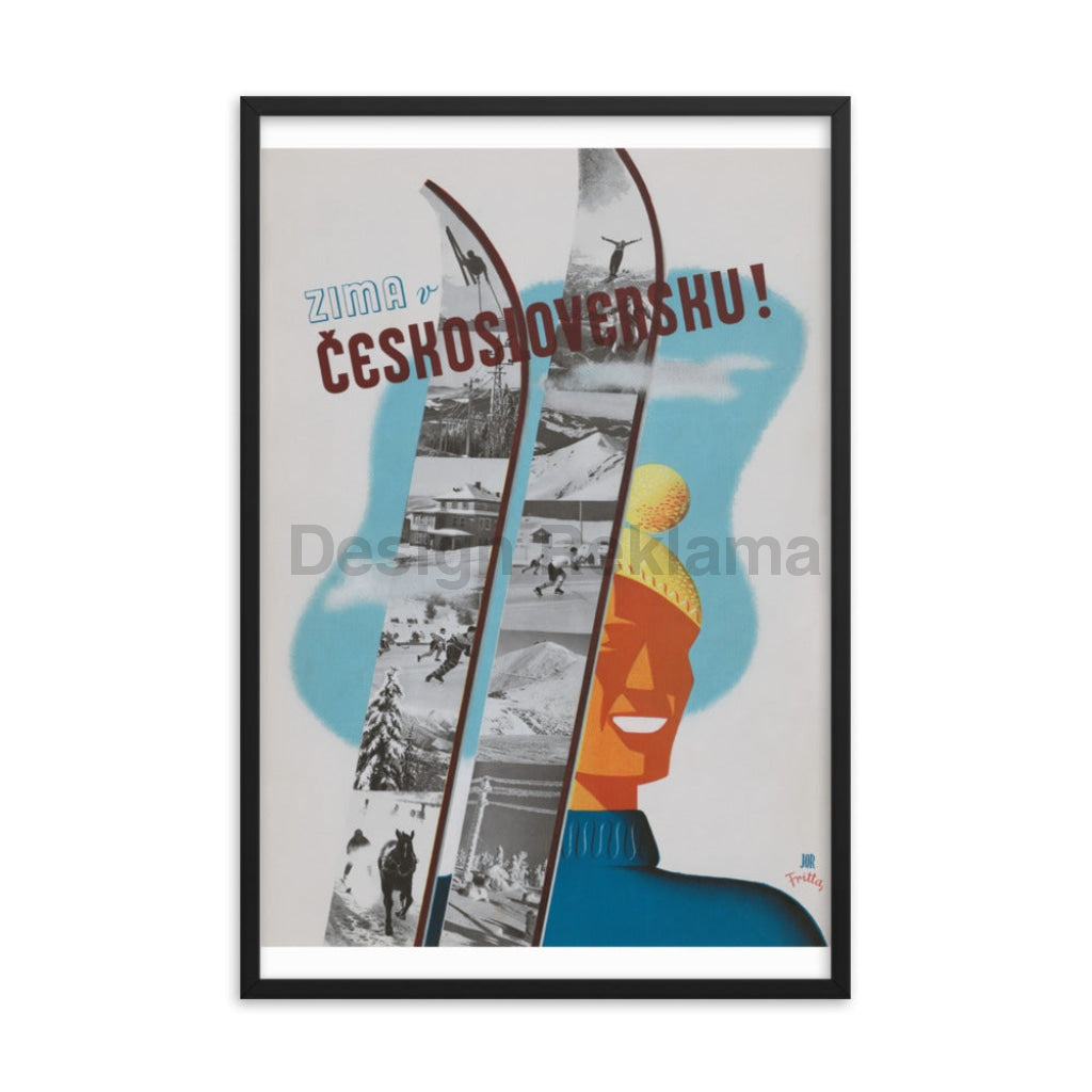 Winter in Czechoslovakia, 1934. Framed Vintage Travel Poster Vintage Travel Poster Design Reklama