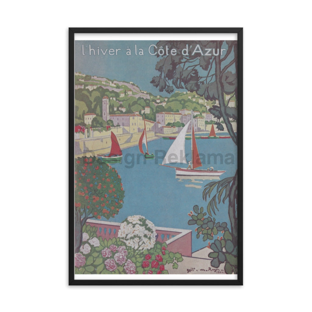 Winter on the Cote D'Azur, France 1924. Framed Vintage Travel Poster Vintage Travel Poster Design Reklama