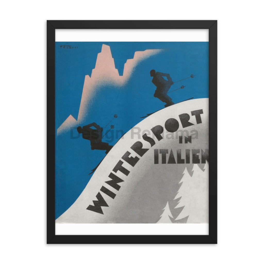 Winter Sport in Italy Vintage Travel Poster, 1935. Framed Vintage Travel Poster Vintage Travel Poster Design Reklama