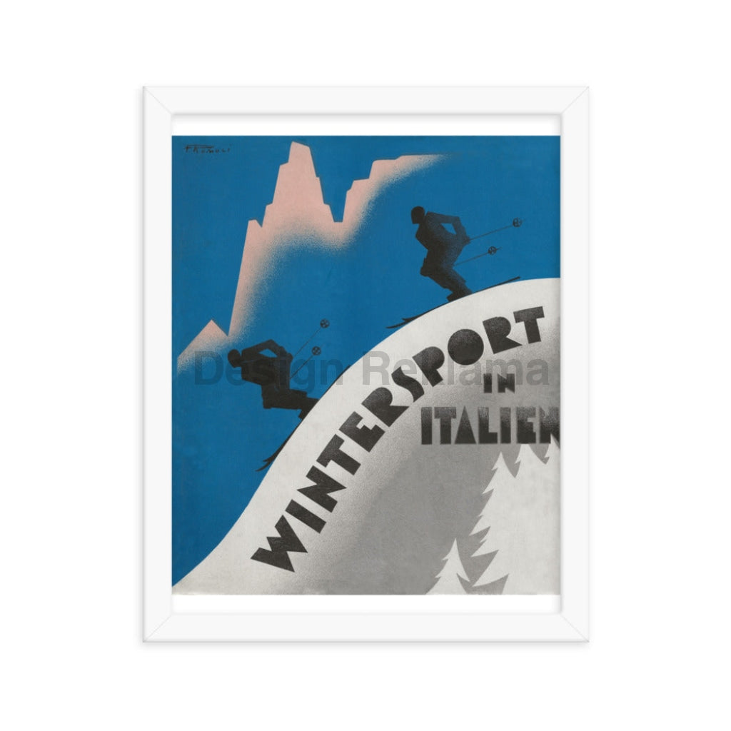Winter Sport in Italy Vintage Travel Poster, 1935. Framed Vintage Travel Poster Vintage Travel Poster Design Reklama