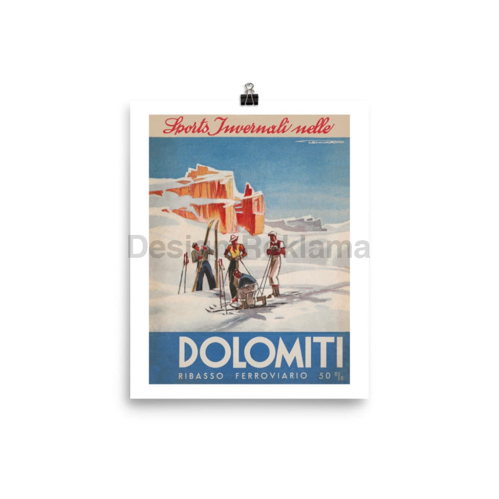 Winter Sports in the Dolomites, Italy circa 1936. Unframed Vintage Travel Poster  Design Reklama