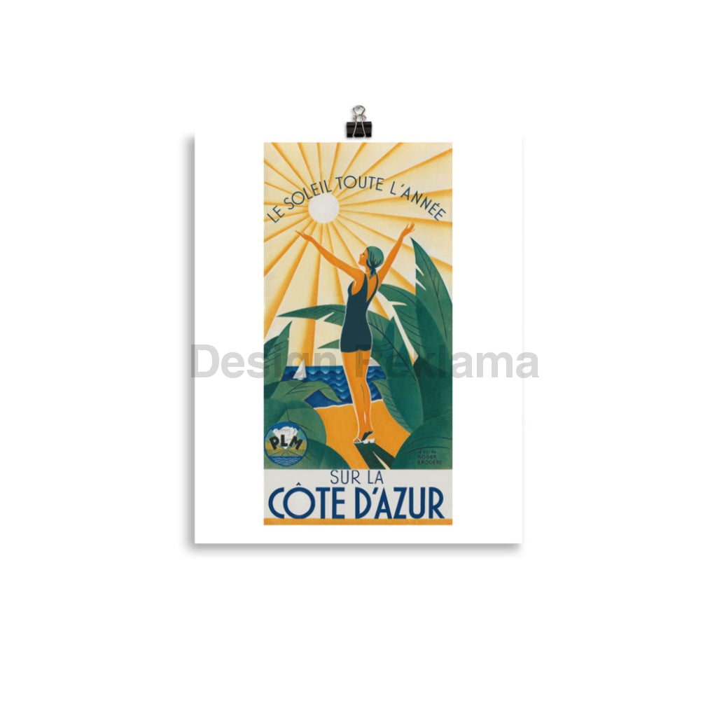 Year-Round Sun on the Cote D'Azur, France circa 1934. Unframed Vintage Travel Poster Vintage Travel Poster Design Reklama