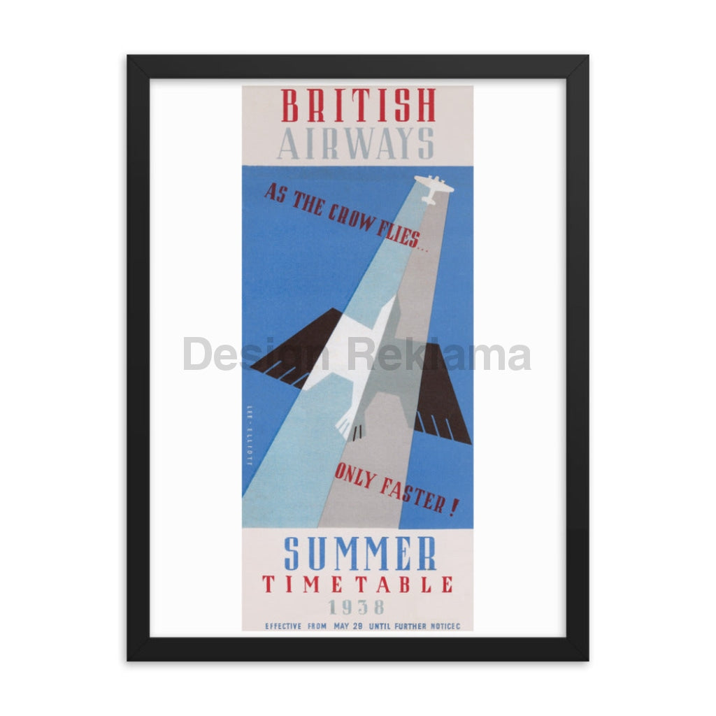 British Airways Timetable, Summer 1938.Designed by Lee-Elliott. Framed Vintage Travel Poster Vintage Travel Poster Design Reklama