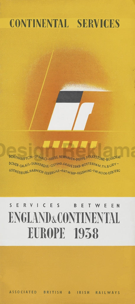 Continental Service Services Between England Continental Europe, 1938. Associated British And Irish Railways. Framed Vintage Travel Poster Vintage Travel Poster Design Reklama