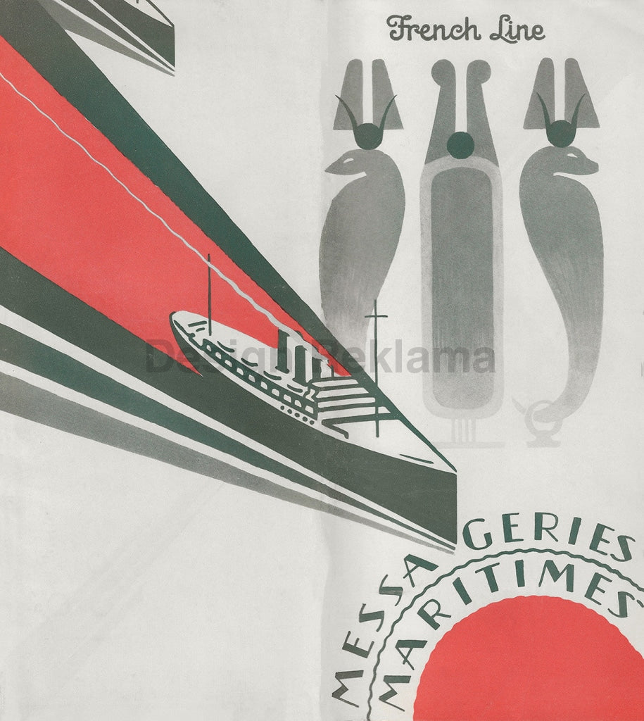 French Line Maritime Couriers, 1930. Unframed Vintage Travel Poster Vintage Travel Poster Design Reklama