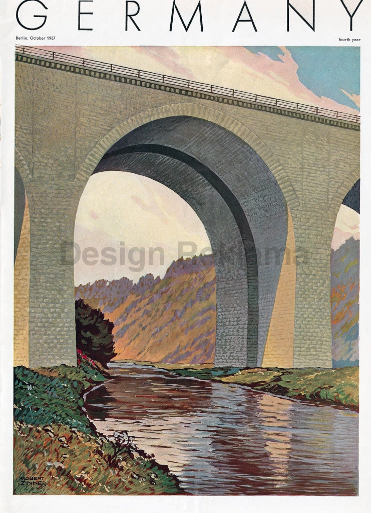 Germany, Roadway Bridge Over The Salle, 1937. Framed Vintage Travel Poster Vintage Travel Poster Design Reklama