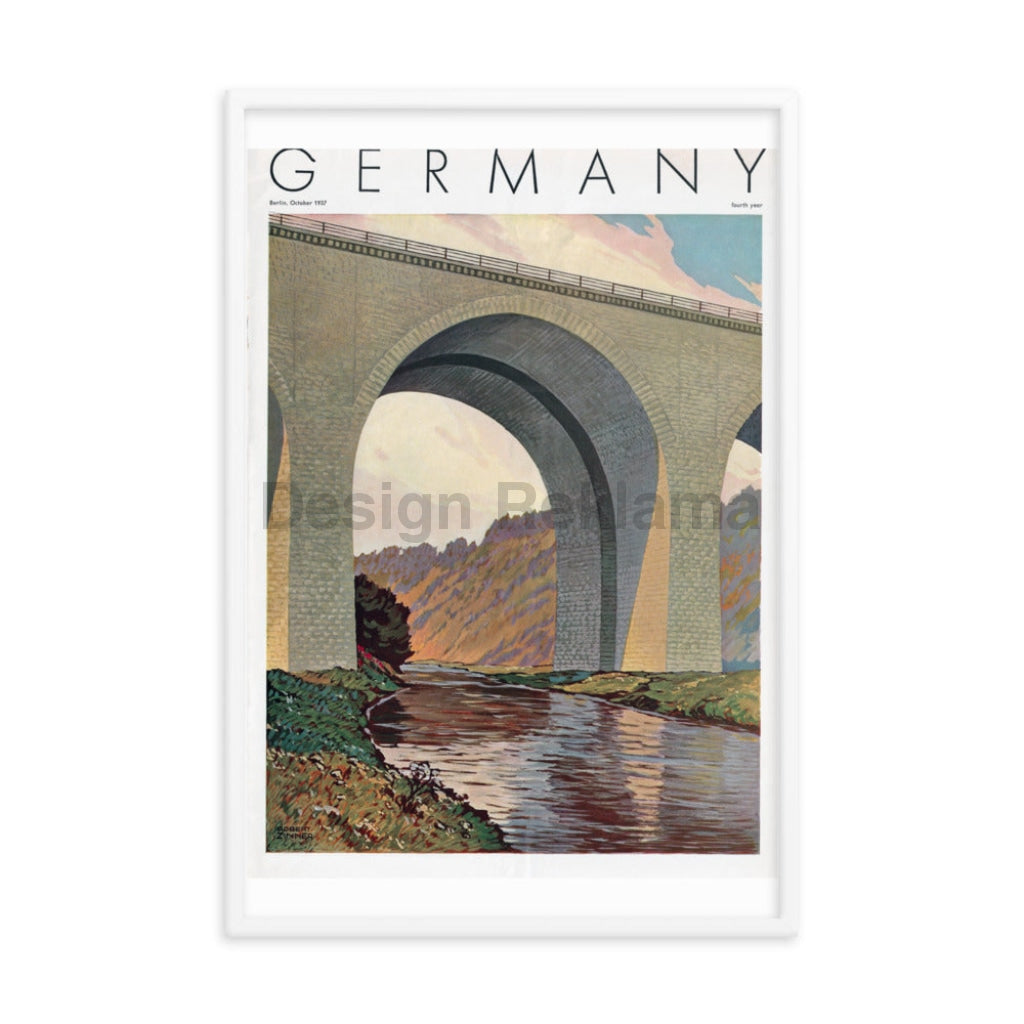 Germany, Roadway Bridge Over The Salle, 1937. Framed Vintage Travel Poster Vintage Travel Poster Design Reklama