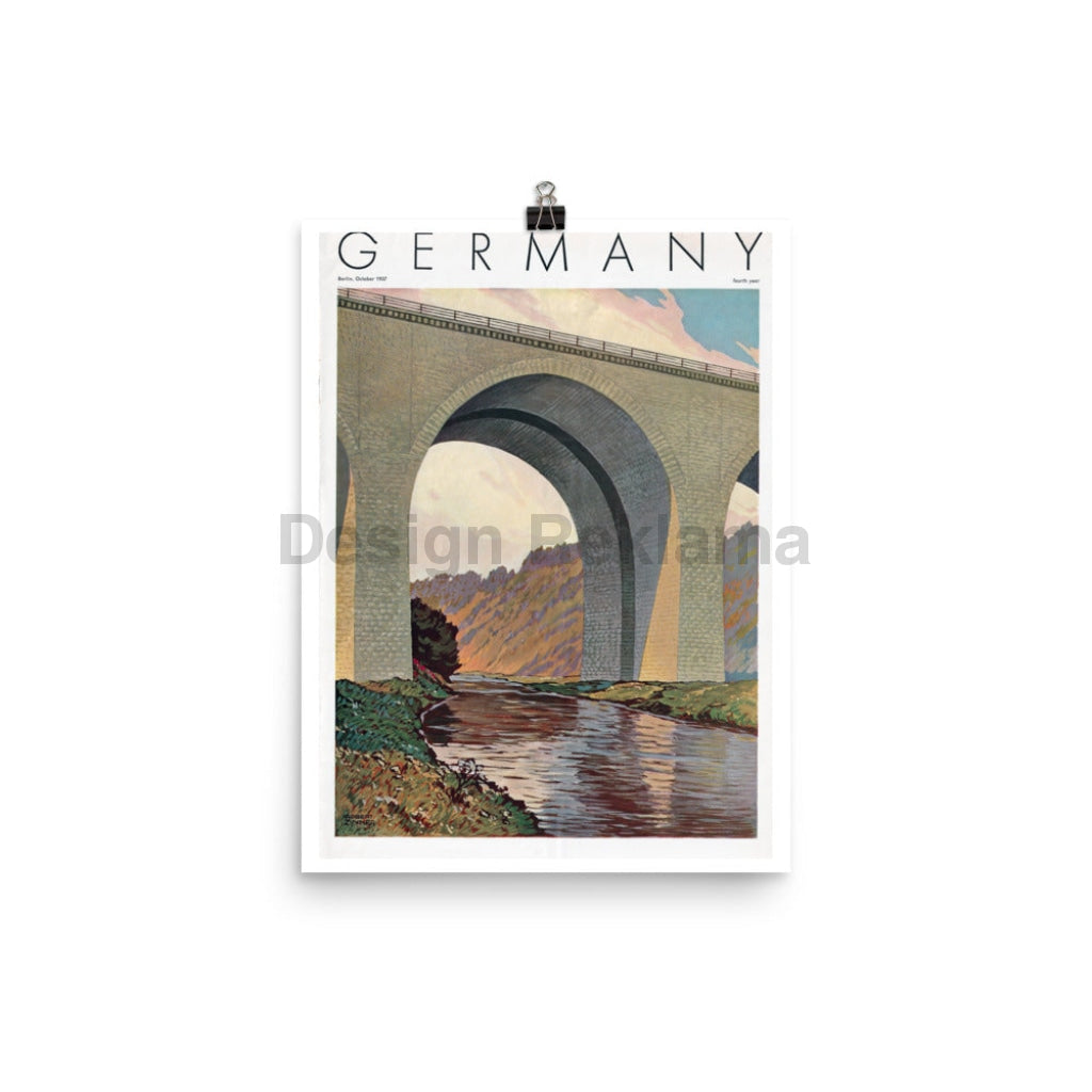Germany, Roadway Bridge Over The Salle, 1937. Unframed Vintage Travel Poster Vintage Travel Poster Design Reklama