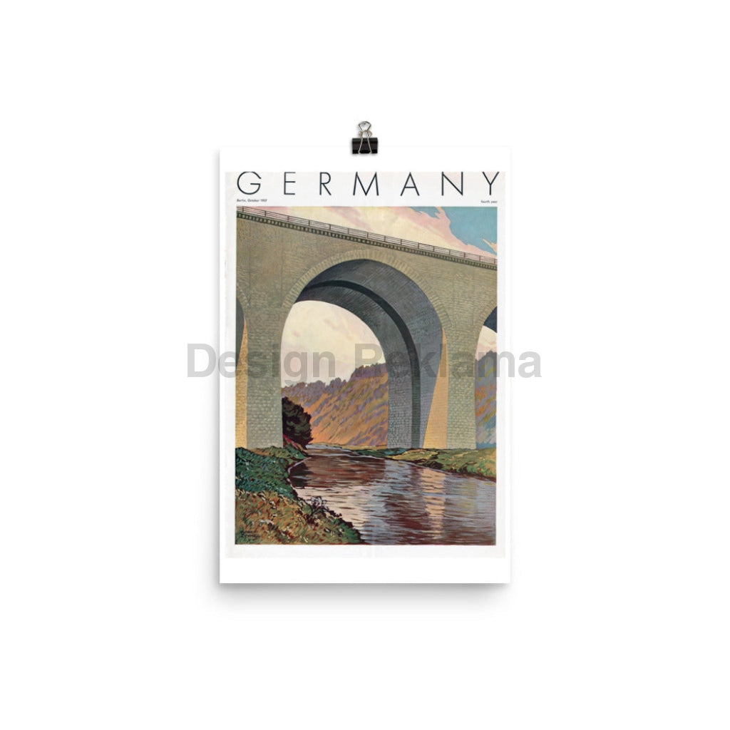 Germany, Roadway Bridge Over The Salle, 1937. Unframed Vintage Travel Poster Vintage Travel Poster Design Reklama