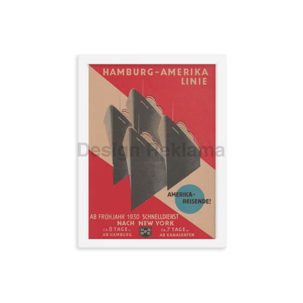 Hamburg America Line America Travel to New York Spring, 1930. Issued by HAPAG Designed by Henning Koeke. Framed Vintage Travel Poster Vintage Travel Poster Design Reklama