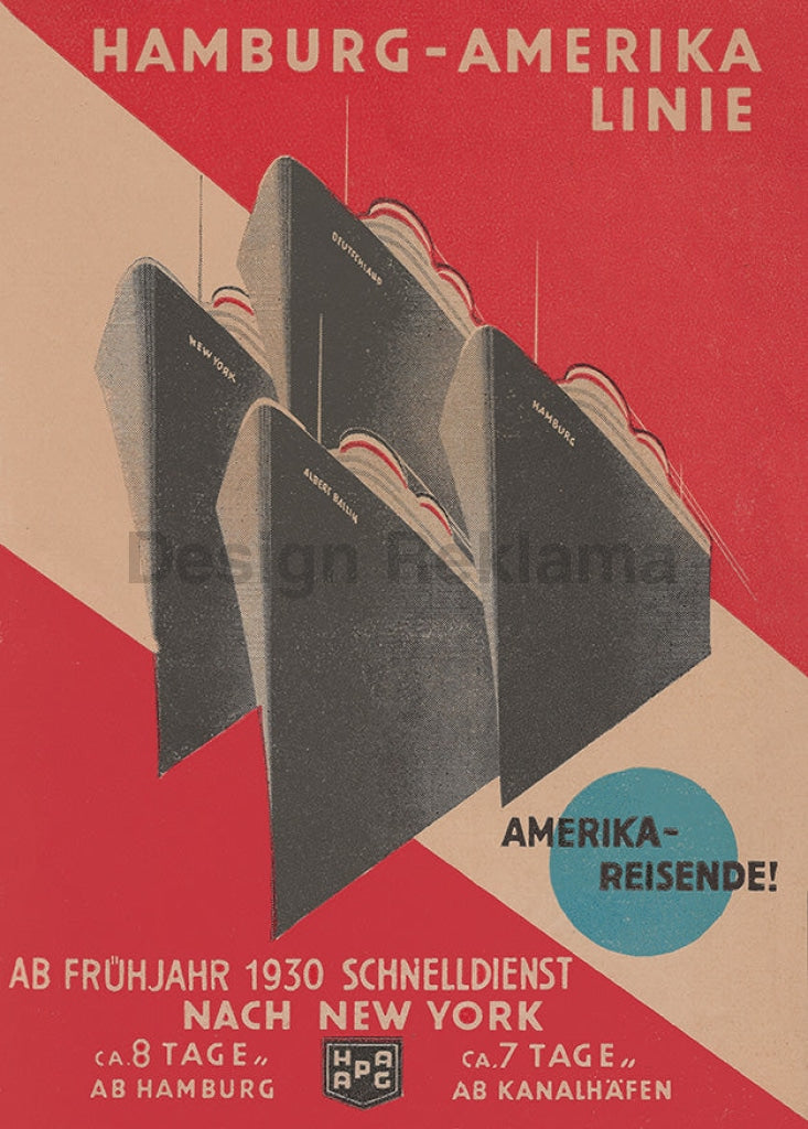 Hamburg America Line America Travel to New York Spring, 1930. Issued by HAPAG Designed by Henning Koeke. Unframed Vintage Travel Poster Vintage Travel Poster Design Reklama