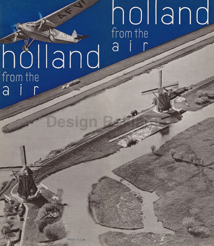 Holland From the Air, KLM Airlines 1934, Unframed Vintage Travel Poster Vintage Travel Poster Design Reklama