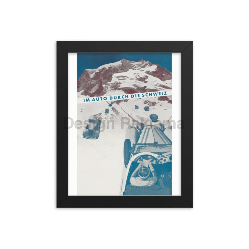 In An Auto Through Switzerland. Designed by Herbert Matter. Framed Vintage Travel Poster Vintage Travel Poster Design Reklama