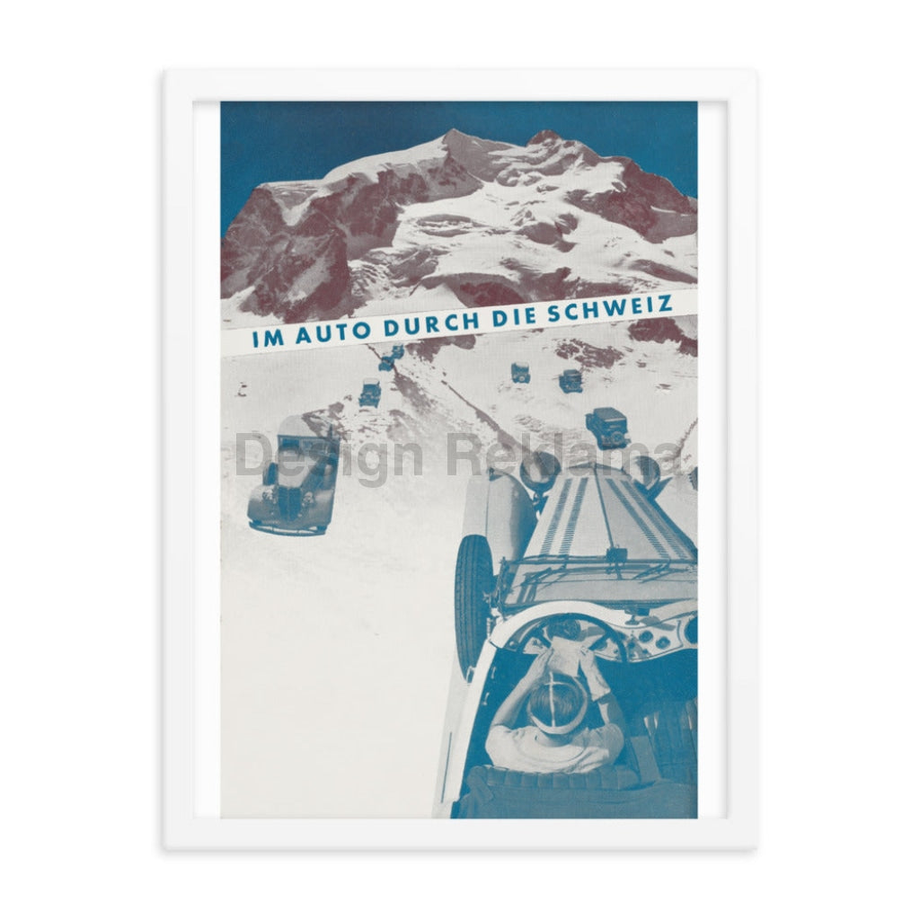 In An Auto Through Switzerland. Designed by Herbert Matter. Framed Vintage Travel Poster Vintage Travel Poster Design Reklama