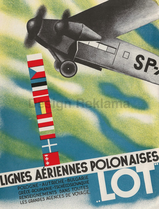 LOT Polish Airlines, 1935. Unframed Vintage Travel Poster Vintage Travel Poster Design Reklama